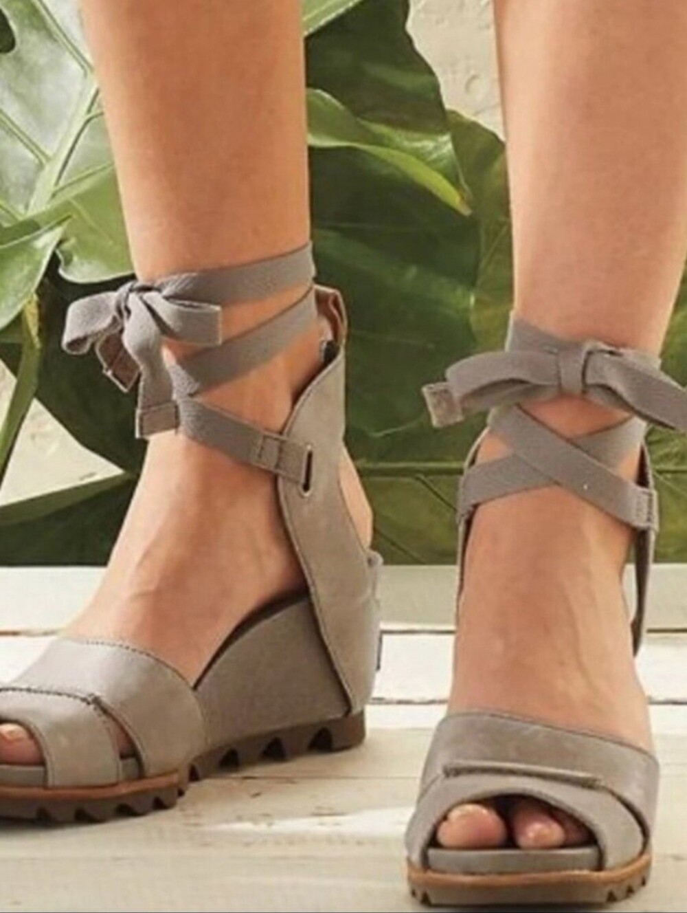 Sorel Joanie Wrap Sandal Wedge Heel Taupe Size 7.5